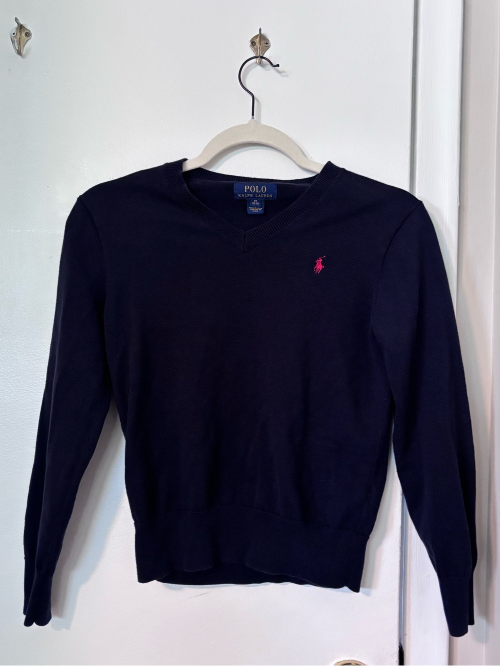 Polo by Ralph Lauren Navy V-Neck Sweater with Suede Elbow Patches